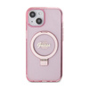 Guess Ring Stand Script Glitter MagSafe - Etui iPhone 15 (różowy)