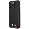 BMW Leder Hot Stamp Tricolor - iPhone 14 Pro Max Tasche (Schwarz)