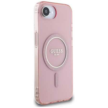 Guess IML Glitter Circle MagSafe - Pouzdro pro iPhone 16e (růžové)