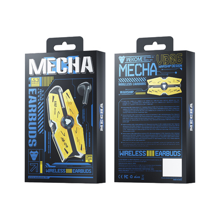 WEKOME VB06 Mecha Series - Casque sans fil Bluetooth V5.3 TWS avec étui de chargement (Jaune)