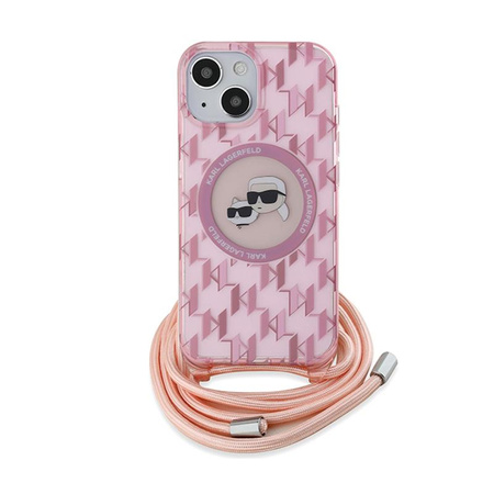 Karl Lagerfeld IML Crossbody Monogram Karl & Choupette Head MagSafe - pouzdro na iPhone 15 / 14 / 13 (růžové)