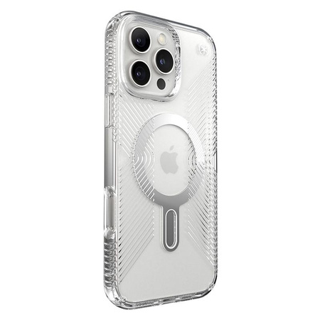 Speck Presidio Perfect-Clear Grip ClickLock & MagSafe - Pouzdro iPhone 16 Pro Max (Clear / Chrome Finish / Serene Silver)