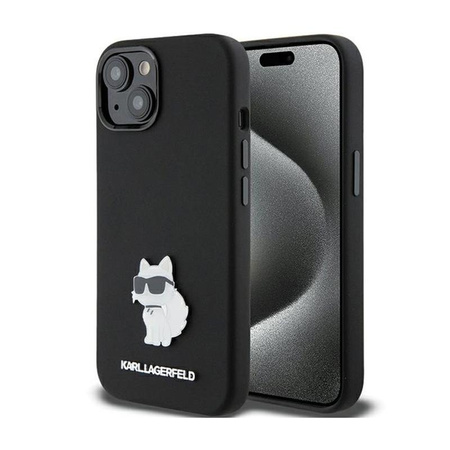 Karl Lagerfeld Silicone Choupette Metal Pin - pouzdro pro iPhone 15 Plus (černé)