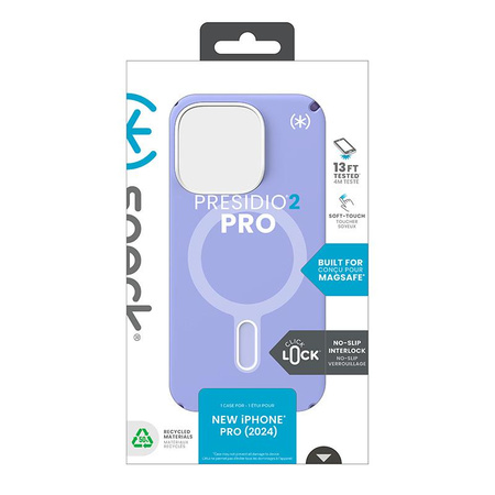 Speck Presidio2 Pro ClickLock & MagSafe - Custodia per iPhone 16 Pro (Lavanda futura / Viola cassis / Bianco)