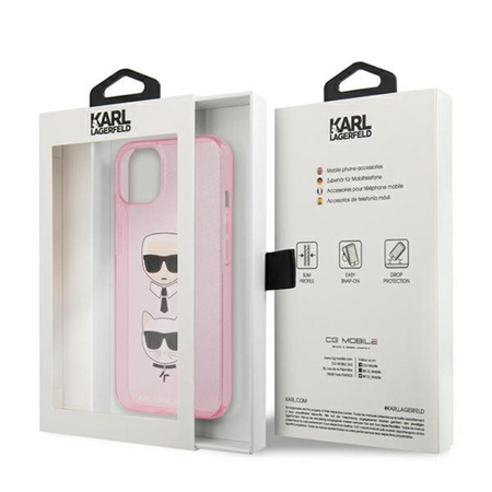 Karl Lagerfeld Glitter Karl & Choupette Head - iPhone 13 tok (rózsaszín)