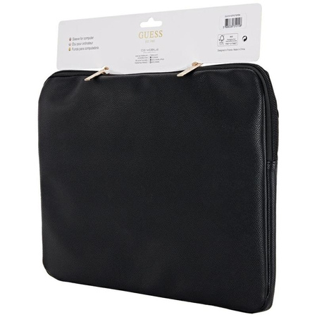 Guess Grained Zipper Pocket Triangle Logo Sleeve - Etui na notebooka 14" (czarny)