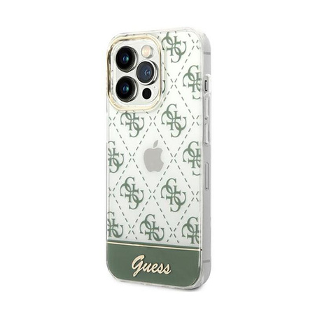 Guess 4G Stripe Script Logo Electroplated Pattern - iPhone 14 Pro Max Case (khaki)