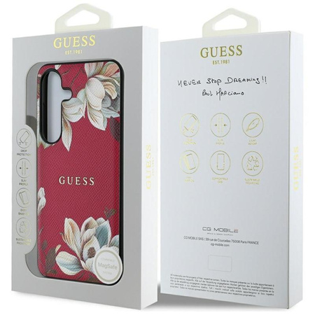 Guess Grained Flower Pattern MagSafe - étui pour Samsung Galaxy S25 (fuchsia)