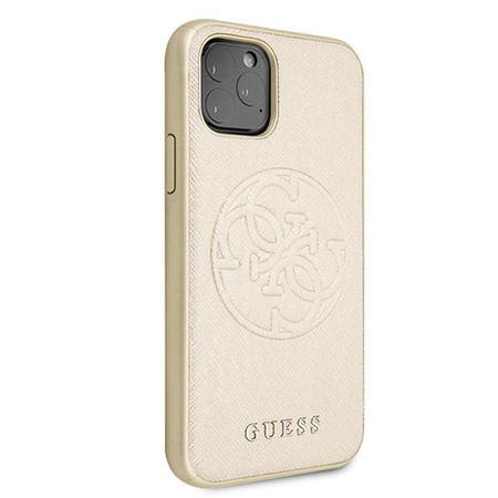 Guess Saffiano 4G Circle Logo - iPhone 11 Pro Max Tasche (Gold)