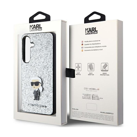 Karl Lagerfeld Fixed Glitter Ikonik Logo Metal Pin - pouzdro Samsung Galaxy S24 (stříbrné)