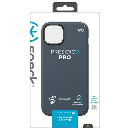 Speck Presidio2 Pro - Coque antibactérienne pour iPhone 15 Plus / 14 Plus (Charcoal / Cool Bronze / Slate)