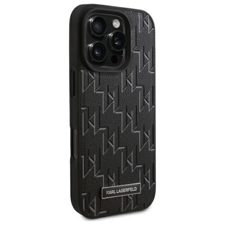 Karl Lagerfeld Leather Monogram Metal Logo MagSafe - Hülle für iPhone 16 Pro (schwarz)