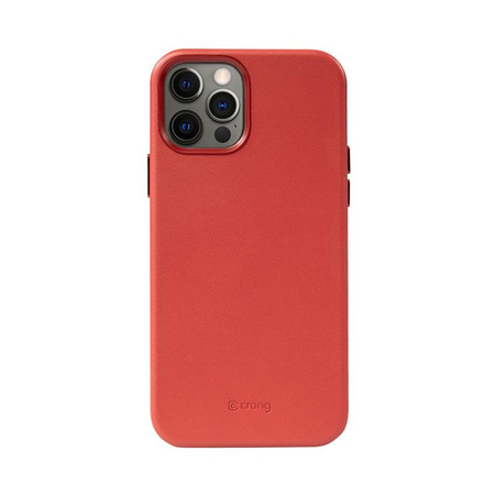 Crong Essential Cover Magnetische MagSafe Lederhülle für iPhone 12 / iPhone 12 Pro (Rot)