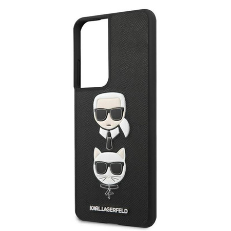 Karl Lagerfeld Saffiano Karl & Choupette Heads - pouzdro pro Samsung Galaxy S21 Ultra (černé)