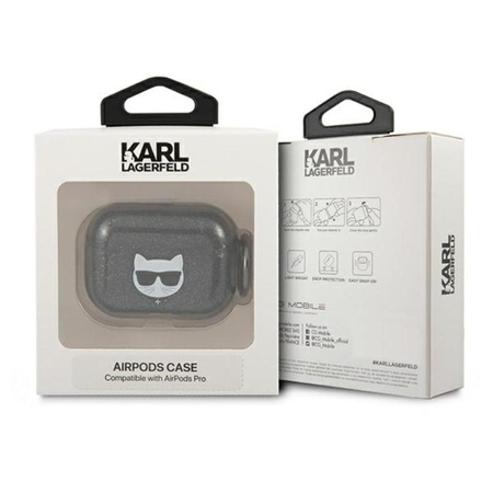 Karl Lagerfeld Choupette Head Glitter - pouzdro na Airpods Pro (černé)