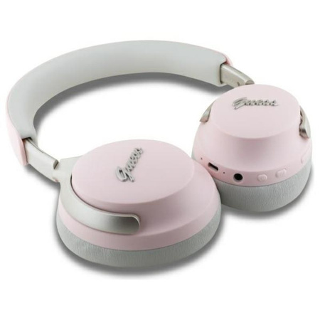 Guess Metal Script Logo - Kabellose Bluetooth-Kopfhörer mit ANC + ENC (Rosa)