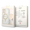 Guess Bundle Pack MagSafe IML Marble - pouzdro MagSafe pro iPhone 14 + sada nabíječky (bílá/zlatá)