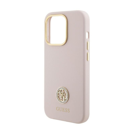 Guess szilikon logós Strass 4G - iPhone 15 Pro tok (rózsaszín)
