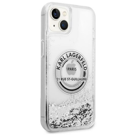 Karl Lagerfeld Liquid Glitter Round RSG Logo Case - iPhone 14 Plus tok (ezüst)