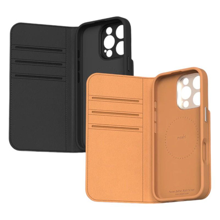 Moshi Overture MagSafe - Leder 3-in-1-Flip-Etui für iPhone 16 Pro Max (Anthrazit)