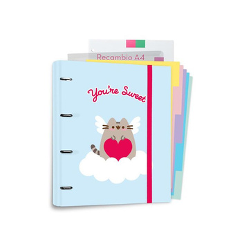 Pusheen - pořadač A4 z kolekce Purrfect Love s kartami (4 kroužky, gumička)
