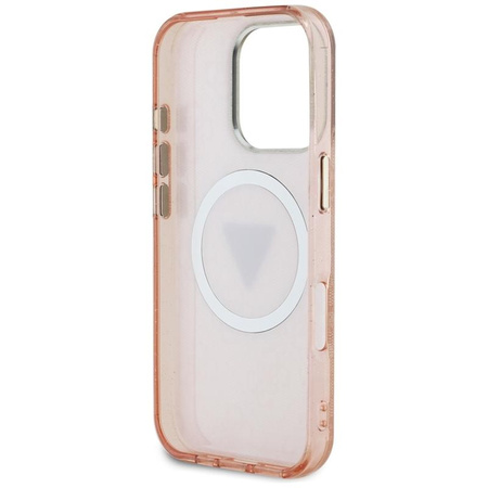 Guess IML Metal Glitter 4G Circle Triangle MagSafe - Hülle für iPhone 16 Pro (rosa)