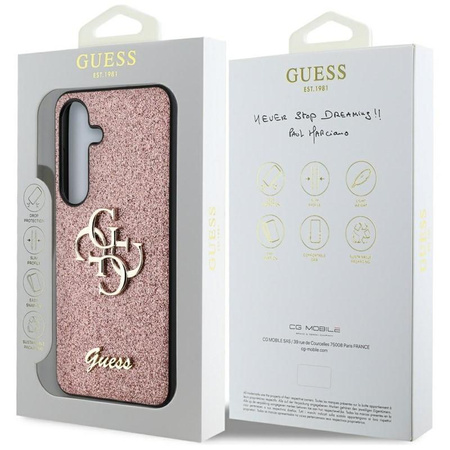 Guess Fixed Glitter Big 4G Metal Logo - Pouzdro pro Samsung Galaxy S25+ (růžové)