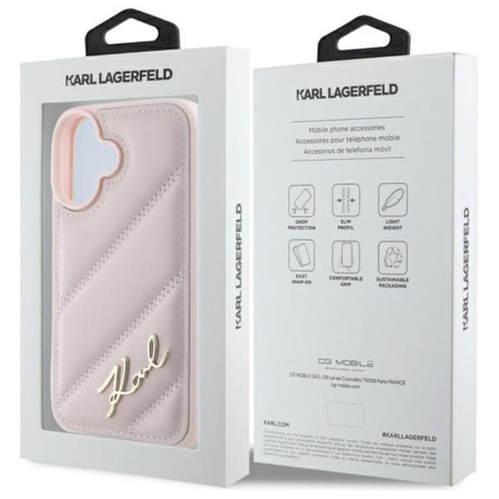 Karl Lagerfeld Quilted Signature - Case for iPhone 16 (pink)