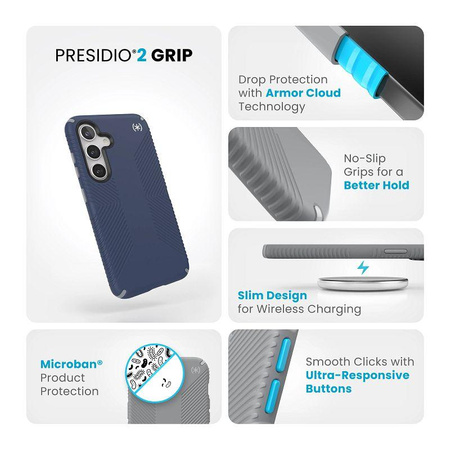 Speck Presidio2 Grip - Samsung Galaxy S24 Case (Coastal Blue / Dust Grey)