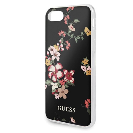 Guess Flower Shiny Collection N4 - Tasche iPhone SE 2020 / 8 / 7 (Schwarz)