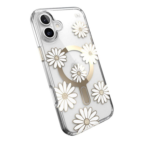 Speck Presidio Lux ClickLock & MagSafe - Case for iPhone 16 Plus (Sunshine Daisies / Clear / Gold)