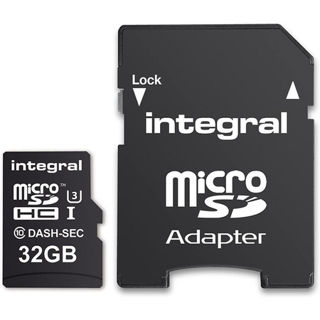 Carte mémoire Integral Dash & Security microSDHC - 32GB C10 UHS-I U3 avec adaptateur