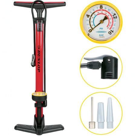 Dunlop - Standpumpe für Fahrräder, Bälle, Matratzen mit Manometer (Rot)