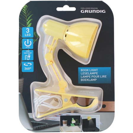 Grundig - LED lampička na čtení/stojan USB (žlutá)