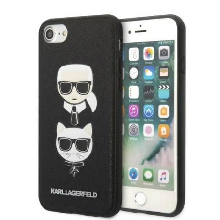 Karl Lagerfeld Saffiano Karl & Choupette Heads - pouzdro pro iPhone SE 2022 / SE 2020 / 8 / 7 (černá)