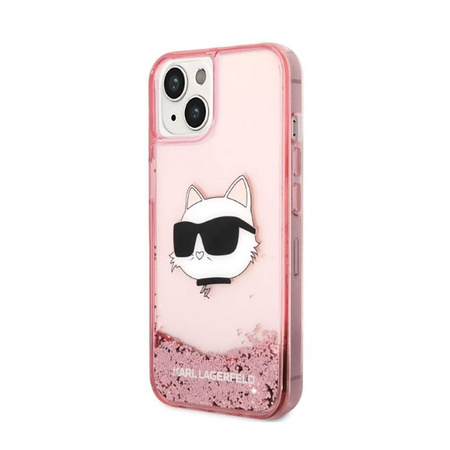 Karl Lagerfeld Liquid Glitter NFT Choupette Head - pouzdro pro iPhone 14 Plus (růžové)