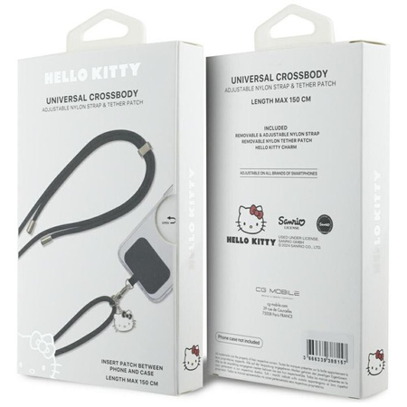 Hello Kitty Patch & Kitty Head Charm - Univerzální popruh / šňůrka na telefon (černý)