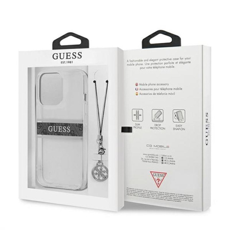 Guess 4G Stripe Grey Charm  - Case for iPhone 13 Pro (Transparent)