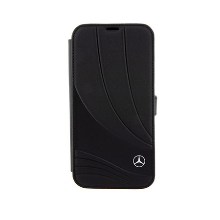 Kožené pouzdro Mercedes Booktype se vzorem vlny - iPhone 15 Pro (černé)