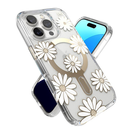 Speck Presidio Lux ClickLock & MagSafe - pouzdro pro iPhone 16 Pro (Sunshine Daisies / Clear / Gold)