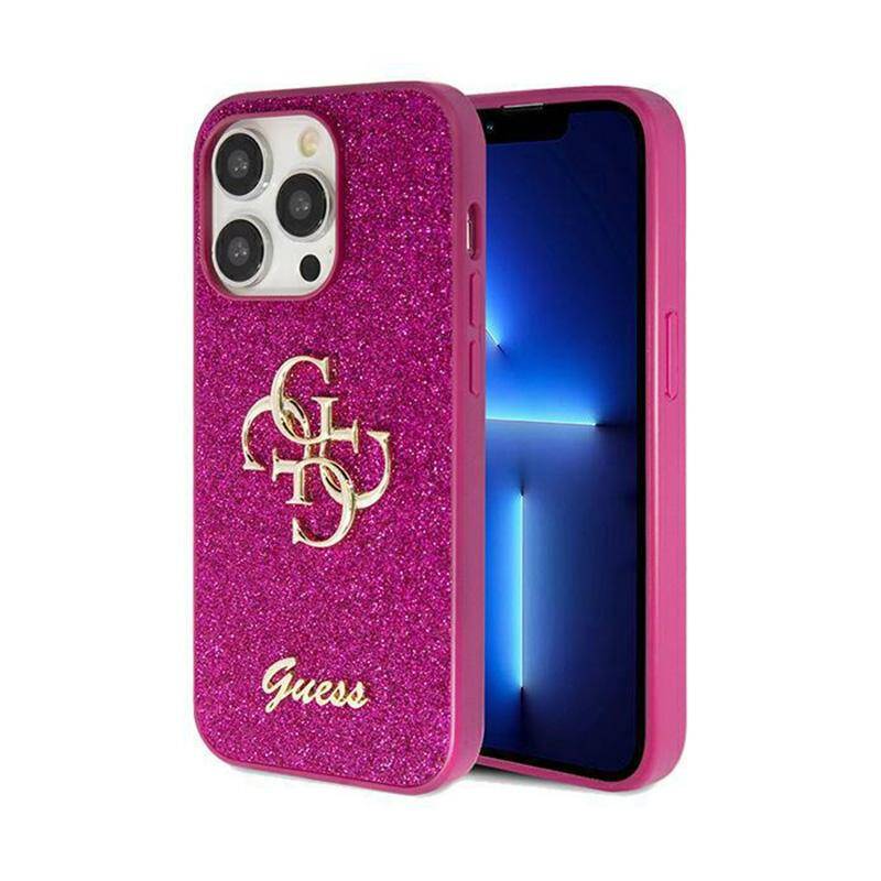 Guess Glitter Script Big 4G iPhone 15 Pro Max Case - Różowy 