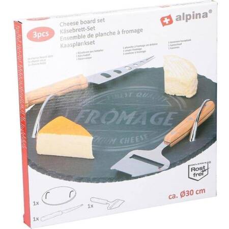 Alpina - Zestaw do serwowania serów (taca, nóż i krajalnica)