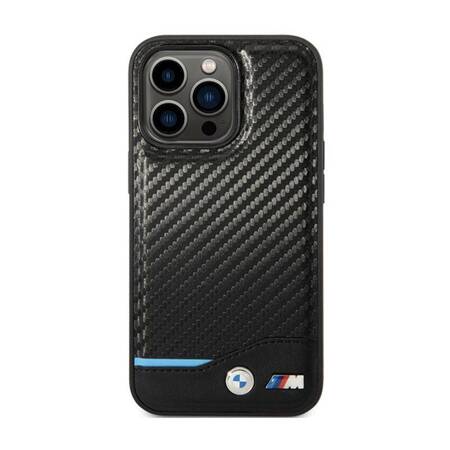 BMW Leather Carbon Blue Line - Etui iPhone 13 Pro Max (Czarny)