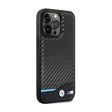 BMW Leather Carbon Blue Line - Etui iPhone 13 Pro Max (Czarny)