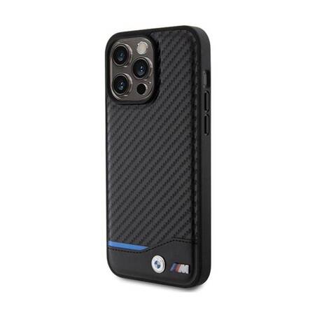 BMW Leather Carbon Blue Line - Etui iPhone 15 Pro Max (czarny)