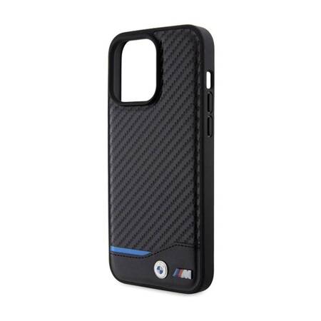 BMW Leather Carbon Blue Line - Etui iPhone 15 Pro Max (czarny)