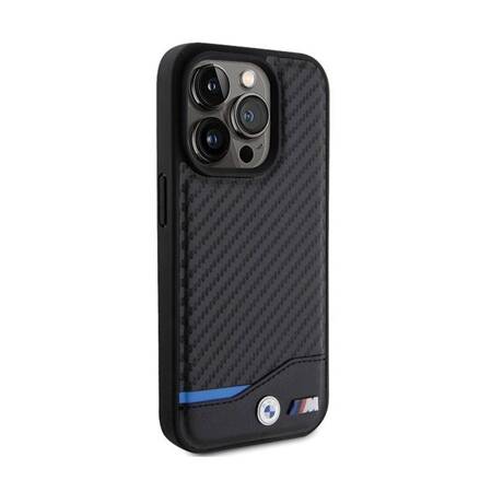 BMW Leather Carbon Blue Line - Etui iPhone 15 Pro (czarny)