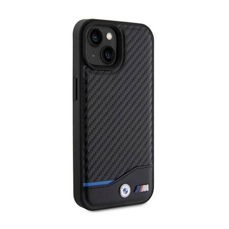 BMW Leather Carbon Blue Line - Etui iPhone 15 (czarny)