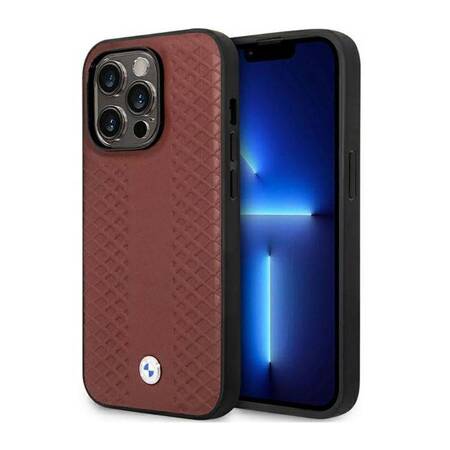 BMW Leather Diamond Pattern - Etui iPhone 14 Pro Max (burgundowy)