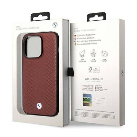 BMW Leather Diamond Pattern - Etui iPhone 14 Pro Max (burgundowy)